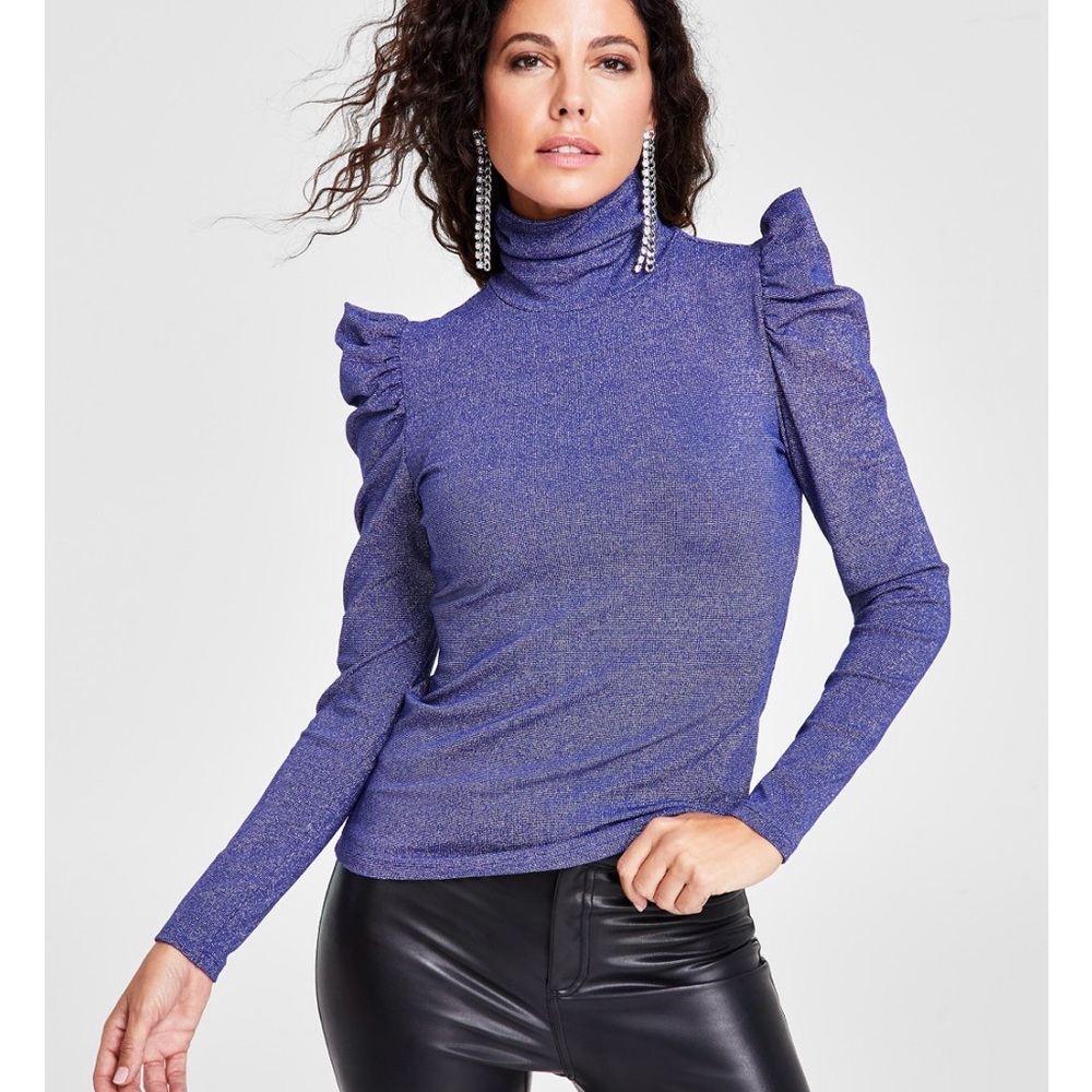 Sapphire Blue Metallic Turtleneck Top